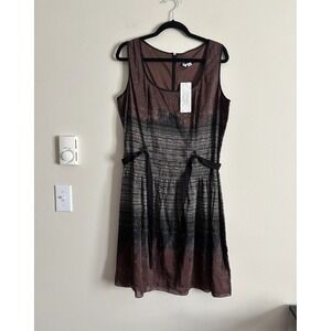 NWT Peruvian Connection SILK Dress US 16 XL Tribal Tie Waist Brown‎ Boho